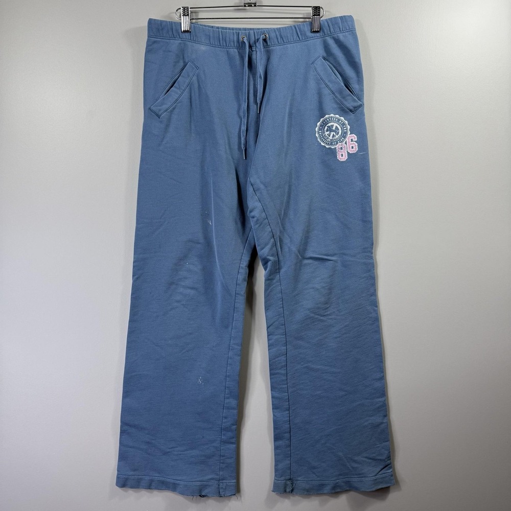 Y2K PINK Sweatpants Womens Medium Blue Love Pink Wide Leg Elastic Waist Lounge